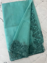 Soft Organza saree with embroidery borders - MCW786 BlueGreen