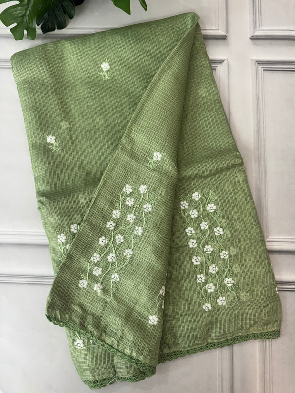 Kota checks saree with embroidery SVTS34- Green
