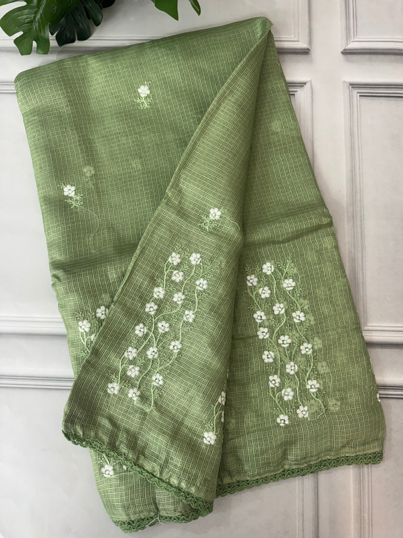 Kota checks saree with embroidery SVTS34- Green