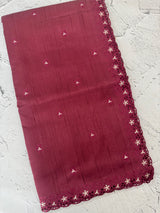 Blended tussar saree with cutwork border- MSHK268 Cranberry