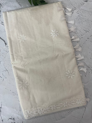 Mul chanderi chikankari embriodery saree MSH291 (2) Offwhite