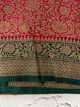 Banarasi semi katan saree with contrast border MKS455 Red to BottleGreen