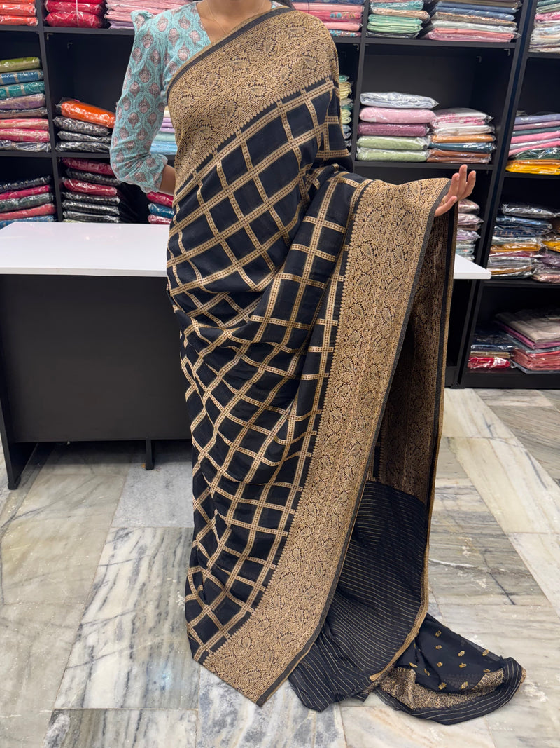 Semi banarasi Khaddi Georgette saree - MS1498 Black