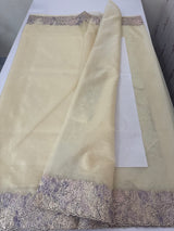 Soft Organza saree with cutwork tissue applique borders - MCW765 ButterCream