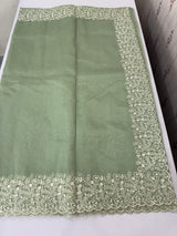 Glass organza saree with embroidery borders- MCW161 SageGreen
