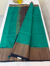 Jute silk sarees with contrast pallu & blouse MJL324 Teal to darkblue