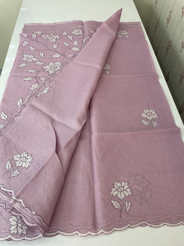 Soft kota silk saree with applique work MS14410 DuskyLavender