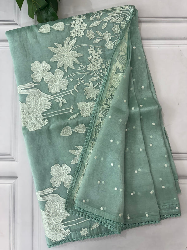 Tissue Organza Applique work saree MS13881 BluemixGreen