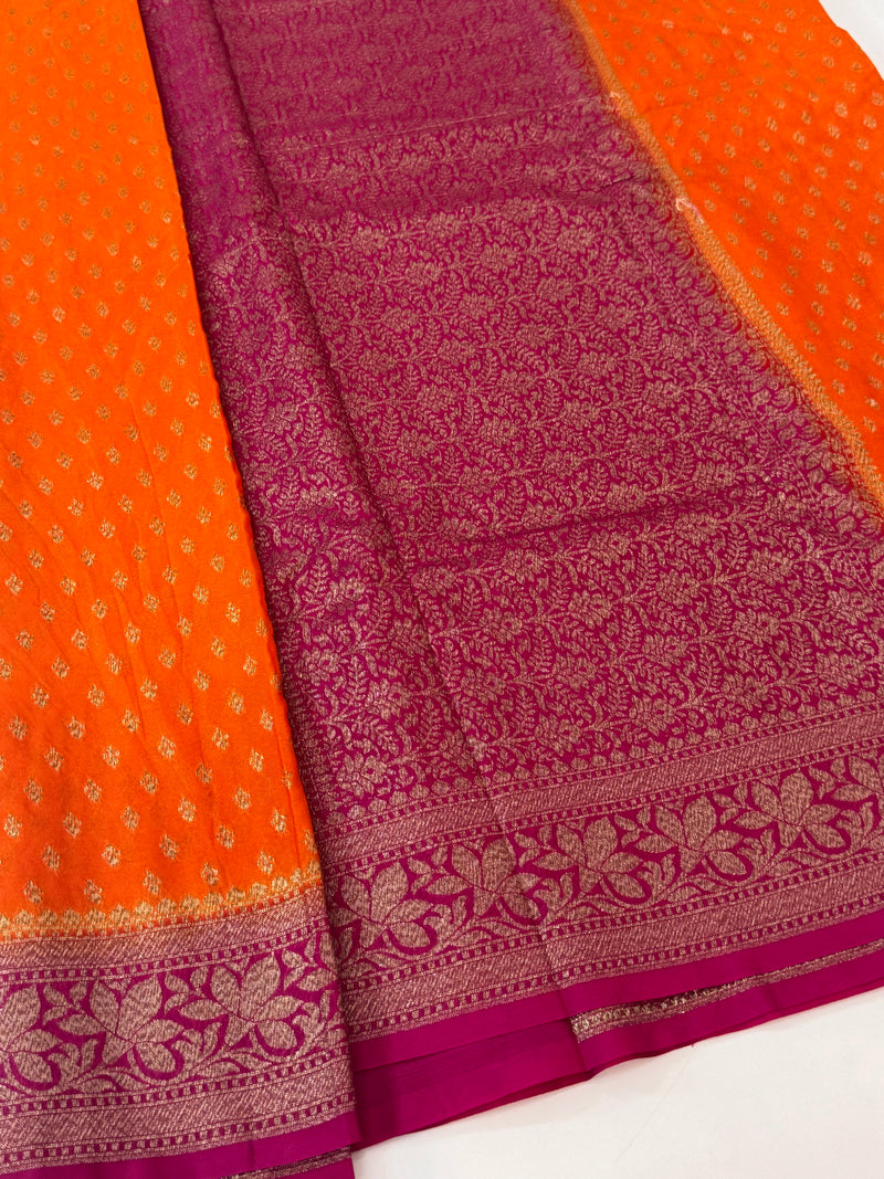 Banarasi viscose Georgette saree MKGS611- Orange to Magenta
