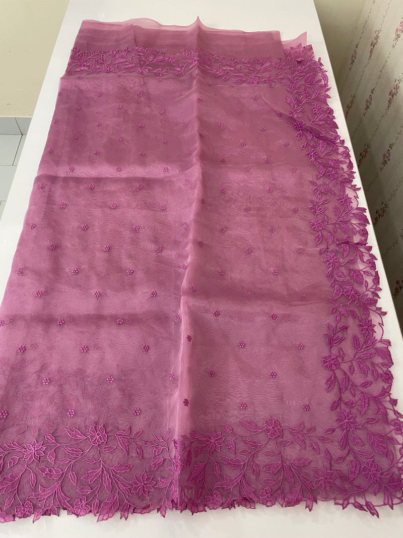 Tissue Organza saree with embriodery MS14638 Magenta