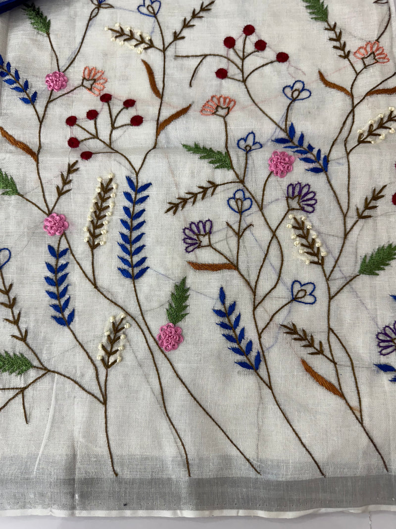 Linen blend Saree with hand embriodery MLS611