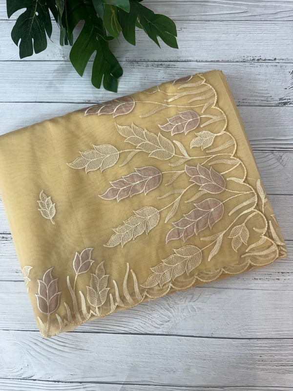 Viscose Organza saree with applique work-MSH103 CreamyYellow