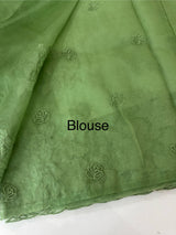 Soft organza saree with applique work - MCW225 DuskyGreen