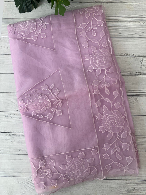 Viscose Organza saree with applique work-MSH101 Lavender