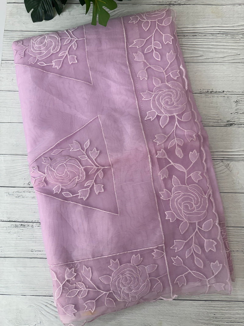 Viscose Organza saree with applique work-MSH101 Lavender