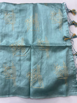 Tussar finish soft silk saree with thread embroidery MTS568 LightBlue