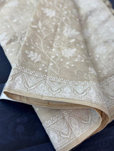 Blended tussar saree with embriodery - MS7399 Cream