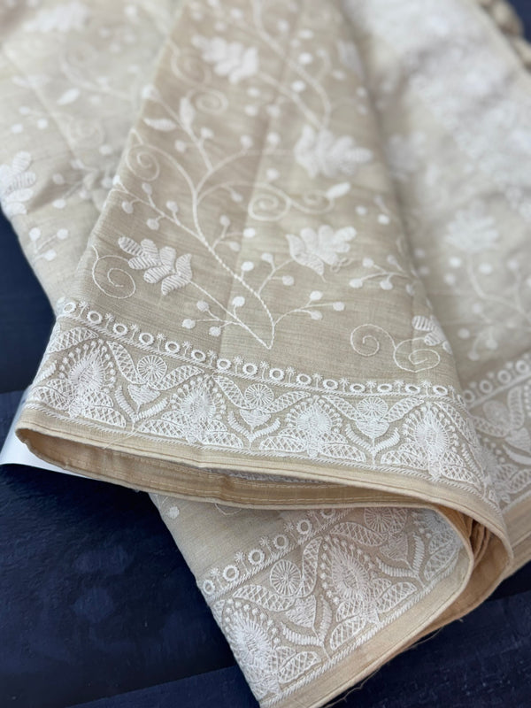 Blended tussar saree with embriodery - MS7399 Cream