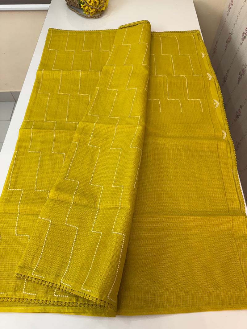 Soft kota silk saree with embriodery MS14809- YellowGreen