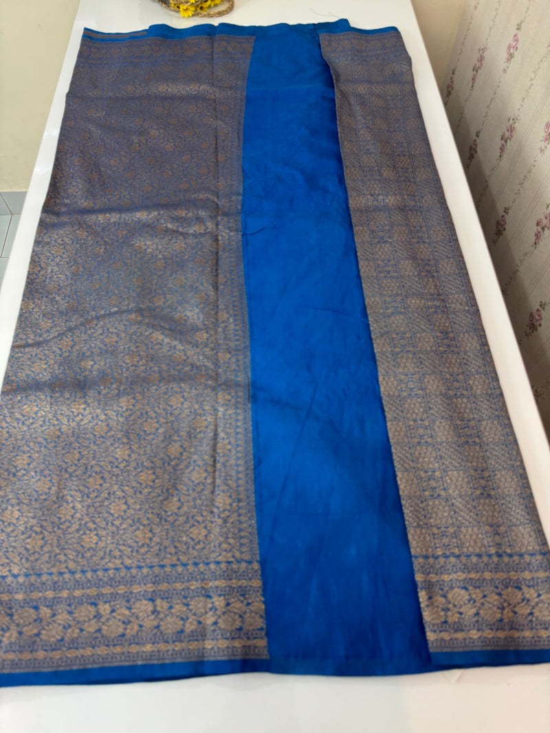 Semi katan Banarasi saree in antique zari weaving - MSKB899 DeepBlue