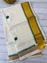 Kerala cotton saree - Green Polka dots