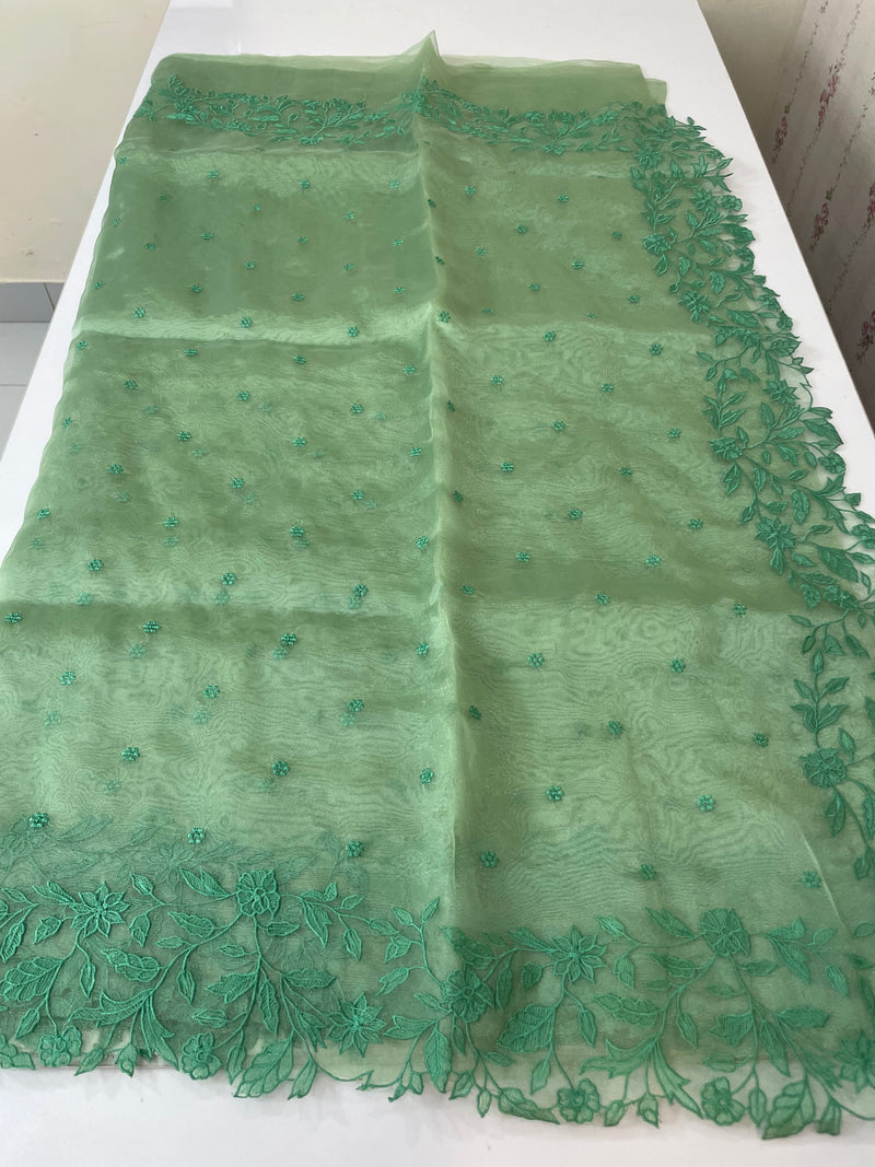 Tissue Organza saree with embriodery MS14638 JadeGreen