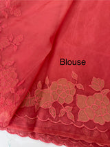 Soft organza saree with applique work - MCW543 DarkPeach