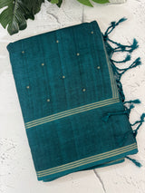 Tussar mix soft silk saree with Retta pettu borders - MST988 Teal