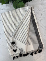Semi linen saree with embroidery and sequins work- MLS151 Black & White