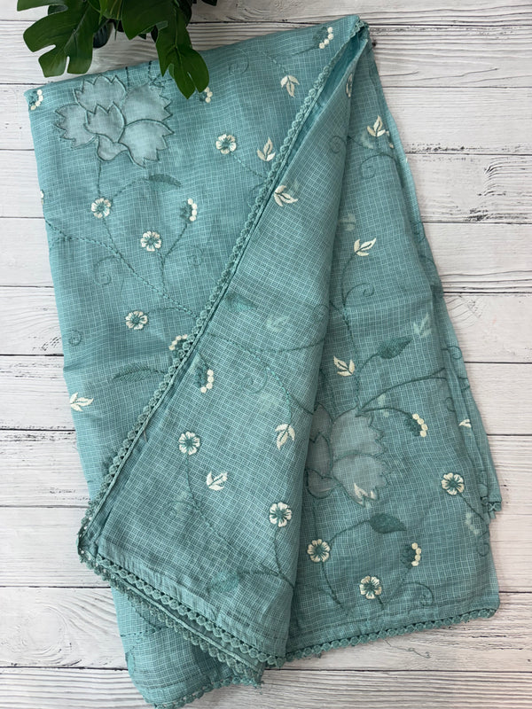 Soft kota silk saree with embriodery and organza applique work  MS14509- Blue