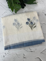 Lightweight Supernet saree with cross stitch embroidery MS142 - White to Blue