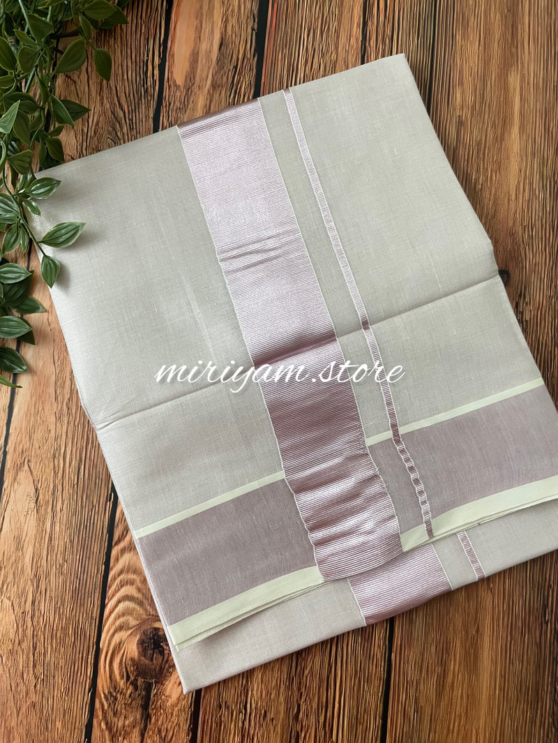 Kerala plain tissue Saree brocade- Rose Gold