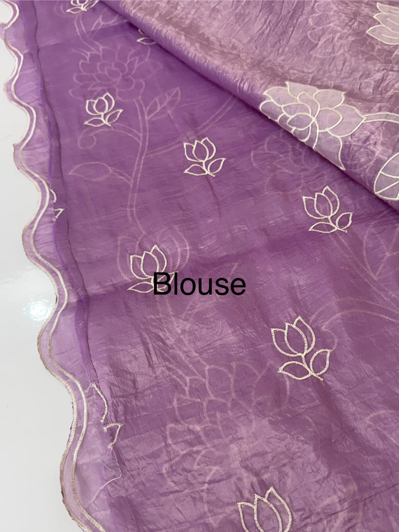 Crush Organza Applique work saree MS14987 - DarkLavender