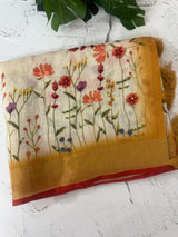 Handworked floral digital printed semi Linen Saree MS14775 (3)