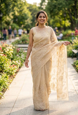 Semi organza saree with tissue appliqué work - MSH906 Ivory