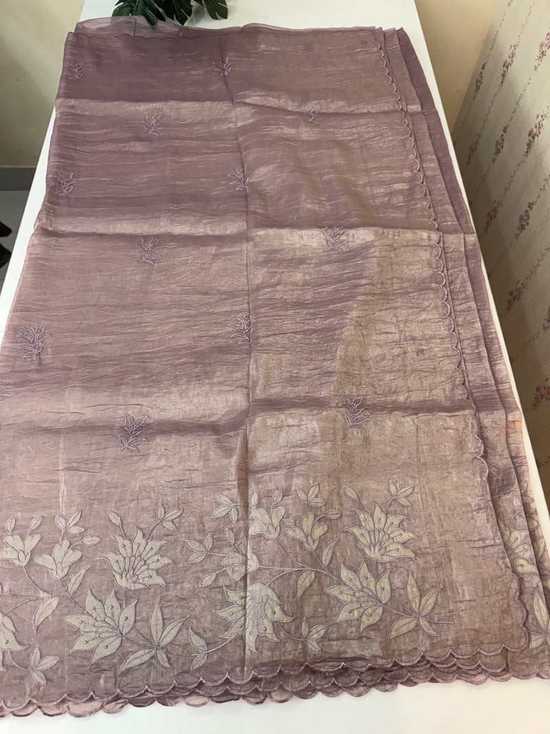 Crush Organza applique work saree MS14589