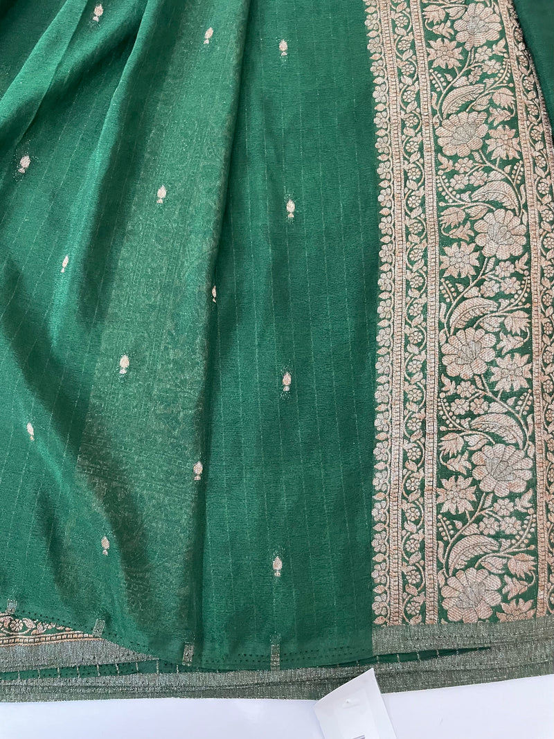 Semi banarasi Crepe Chiffon saree - MS1499 BOTTLEGREEN