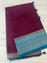 Jute linen sarees with contrast pallu & blouse MJL456