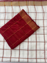 Linen big checks saree with zari border MLS9767- Cream & MaroonRed