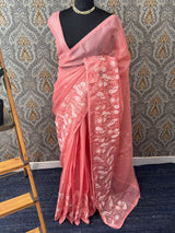 Soft kota checks saree with embroidery SVPIIY- Peach