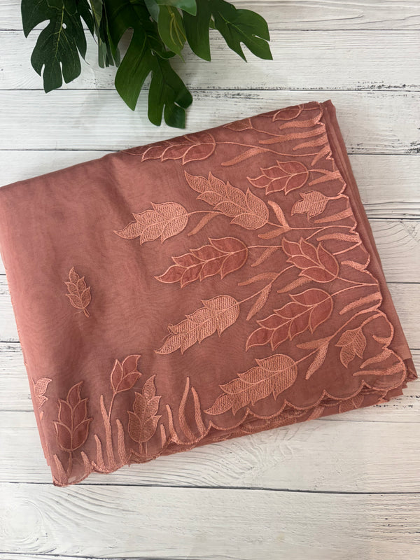 Viscose Organza saree with applique work-MSH103 DuskyPeach