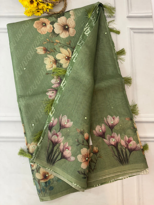 Tissue Silk Saree with digital prints SSKW94- Green