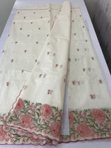 Mul chanderi embriodery saree with scalloped borders MSH176