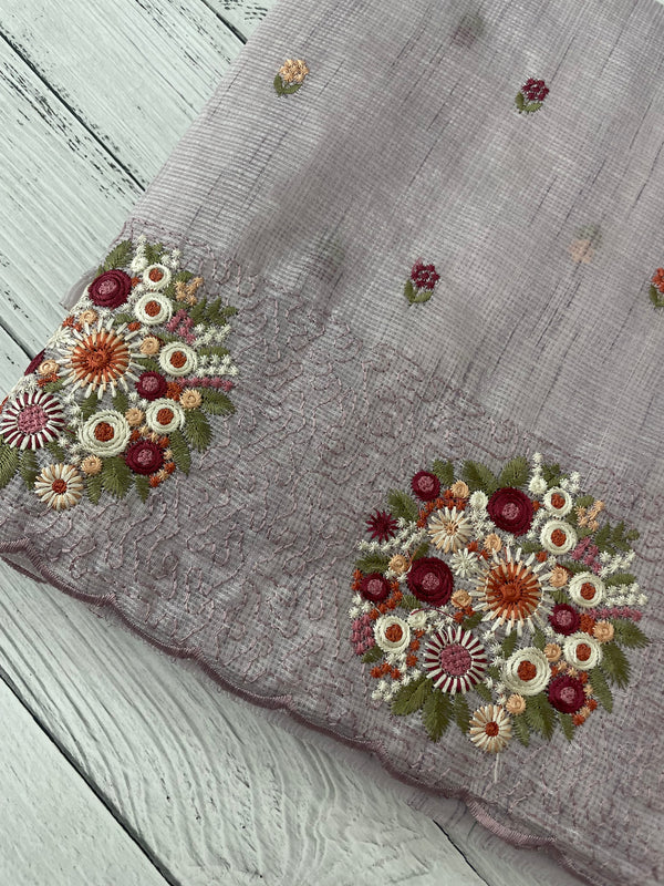 Soft kota silk saree with embroidery MSS678- Pastel DuskyLavender