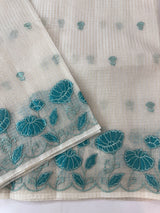 Tissue silk saree with zari checks and applique work  MSH105- Offwhite to Blue