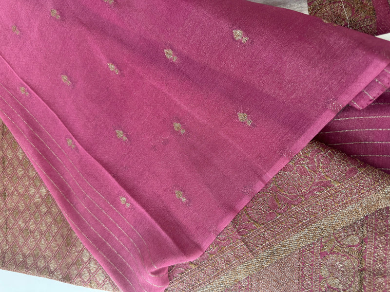 Semi banarasi Khaddi Georgette saree - SYANRTC ROUGE PINK