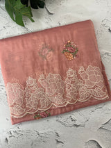 Soft crush Organza saree with embroidery and applique work MS14764 Peach
