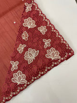 Cutwork Semi tussar saree MTSS674 ReddishPeach