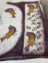 Semi tussar saree with hand painting, kanta embroidery and Pita work MS3433