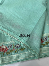 Semi linen saree with embroidery- MS15167